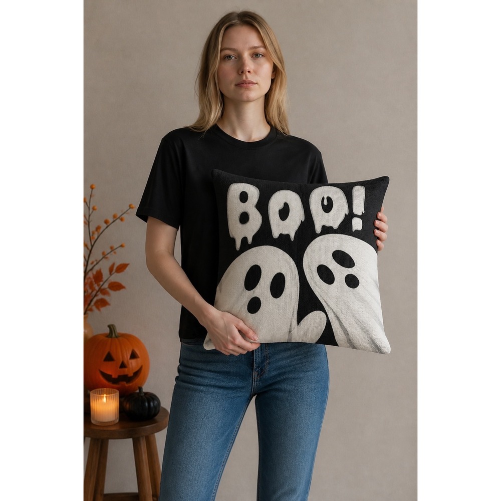 NEW Halloween Ghost and Mummy Pillow Covers Set of 3 17x17 Black White